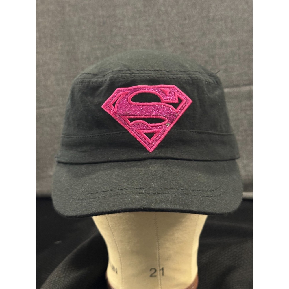 Supergirl Cadet Cap Women One Size Black Cotton Glitter Superman Logo Dad Hat